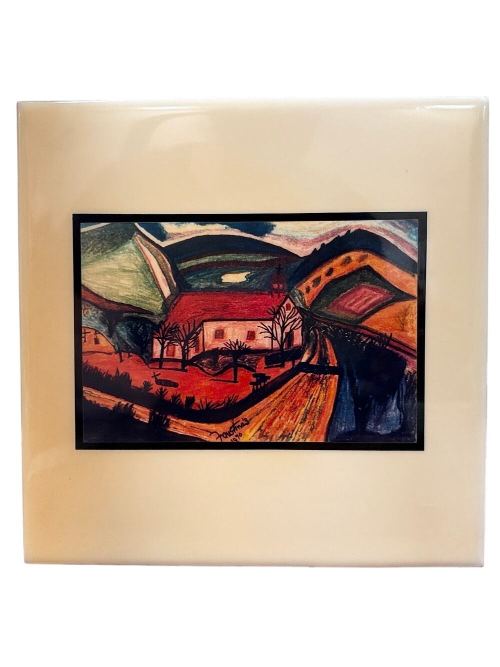 Faustina's Art Print Tile Decor Wall‎ Hanging Vineyard Pastoral Farm Scene Vtg